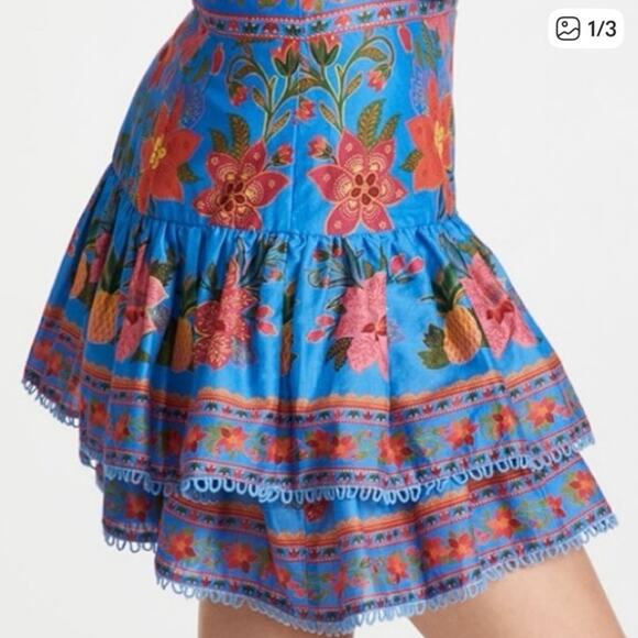 NWOT FARM Rio Tropical Tapestry Mini Skirt in Blue SZ S - Picture 2 of 8